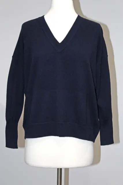 J CREW Navy Blue 100% Cashmere V-Neck Pocket Sweater Sz XXS