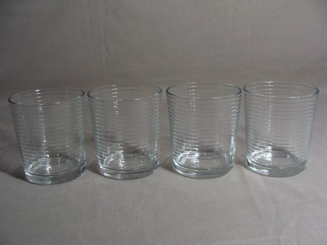 4 PASABACHE 12 Oz. Clear Glass Tumblers In The Dora Pattern (Rings/Bands)*