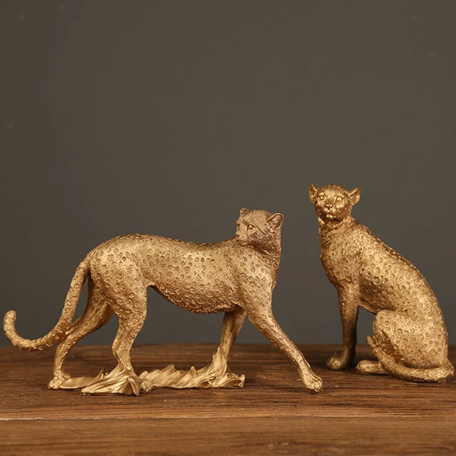 Retro Cheetah Statue Figurine Sculpture Living Room Home Office Decoration