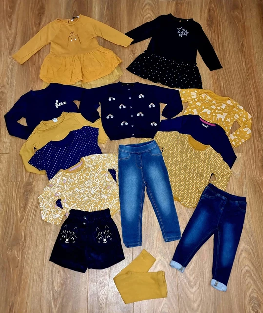 #16 Large Bundle Of Baby Girls Clothes Age 18-24 Months Mustard & Navy