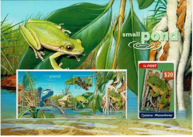 Phonecard 1999 Australia small pond $20 limited edition combination stamp pack