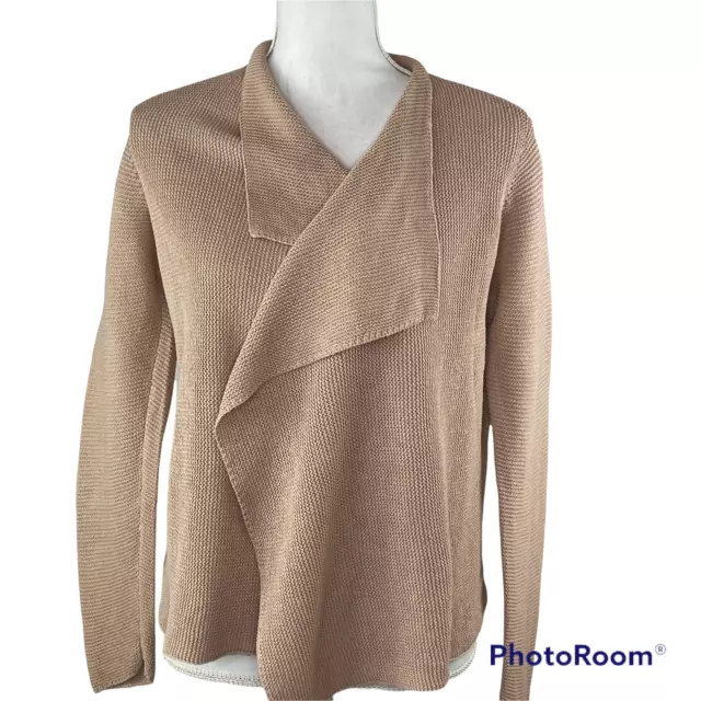 Eileen Fisher Drape Front Cardigan Sweater Organic Linen Cotton Tan Dune Size XS