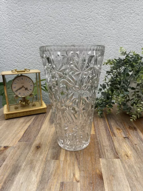 Ancien Grand Vase en Cristal Taillé  Décor Floral Oberglas Austria Vintage Rétro