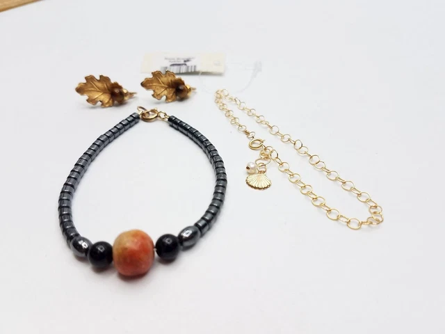 Gold Filled Bracelets & Earrings Mixed Lot of 3 w/Coral Pearl Hematite TigersEye