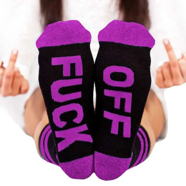 Women Men Fashion Fuck-off Funny Socks Sports Cotton Casual Long Socks purple a
