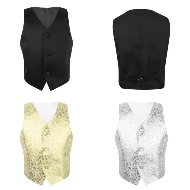 Boys Gentleman Floral Vest Top Blazer Wedding Formal Birthday Waistcoat Tuxedo