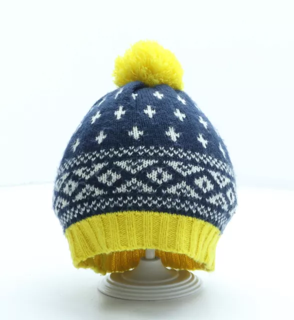 Mini Boden Boys Blue Geometric Acrylic Bobble Hat One Size - Pom Pom