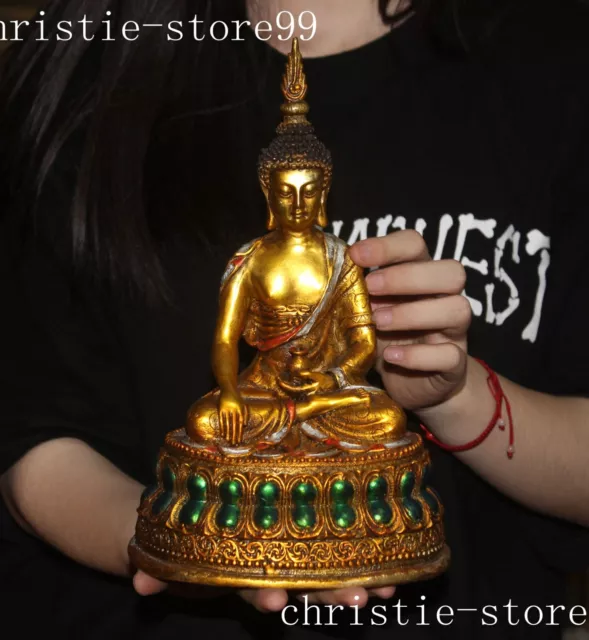 10.4" Thailand temple bronze Gilt Shakyamuni Sakyamuni Shakya Mani Buddha statue
