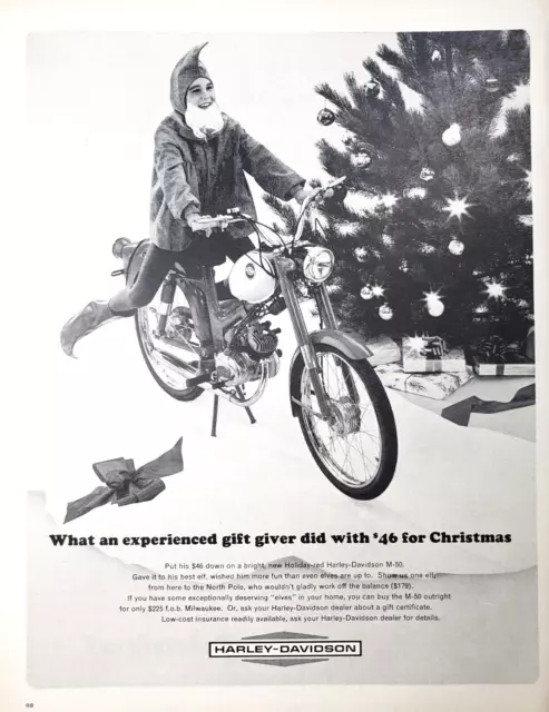 Vtg Print Ad 1964 Harley Davidson Holiday Red M50 Christmas Elf Kid 10.5x13