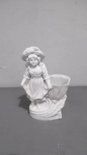 Statuette De  Petite Fille Modele Avec Son Panier En Biscuit Porcelaine Début Xx 2