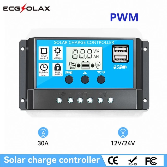 ECGSOLAX PWM SOLAR Charge Controller 30A 12V/24V Battery Charger With ...