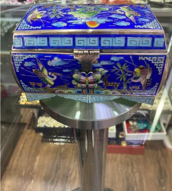 Vintage Middle East Sterling Silver Fused Enamel Jewelry Box
