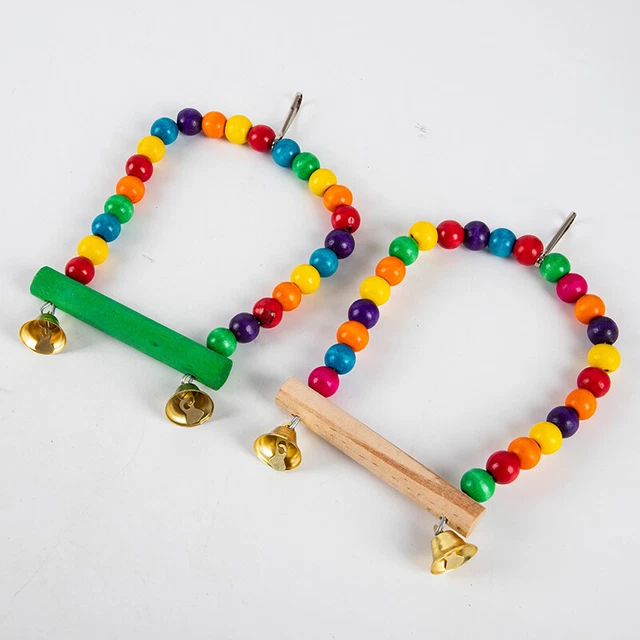 Natural Wooden Parrots Swing Toy Birds Perch Hanging Swings Cage Colorful Be TX