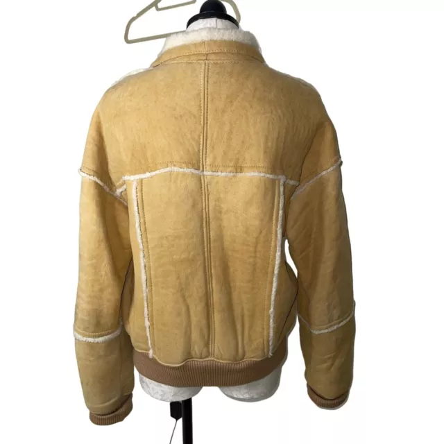 BEGED OR VINTAGE Womens Bomber Jacket Size Large Tan Suede Shearling ...