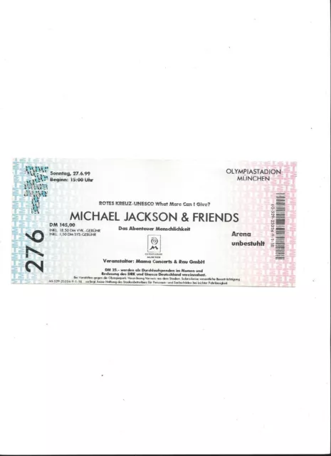 Sammler Ticket: MICHAEL JACKSON 27.06.1999 München Olympiastadion, not used