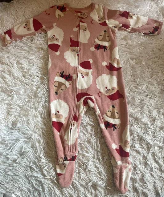 Carters Baby Girl 12M Fleece Christmas Pajamas Sleeper Santa Reindeer Pink Zip