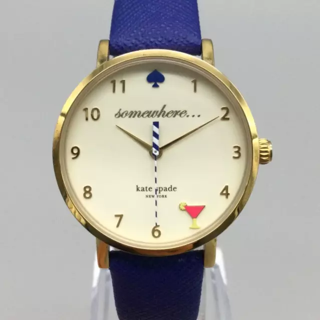 Kate Spade 5 O'clock Somewhere Metro Watch Women Gold Tone 34mm Blue New Battery