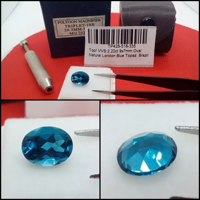 Topacio natural Oval VVS Azul Londres Brasil 2.22 Cts