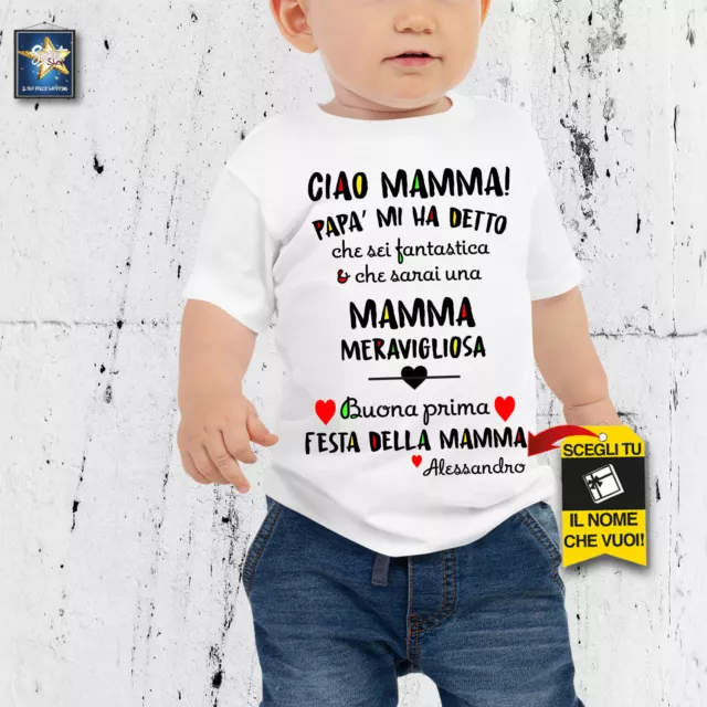 T-shirt maglietta body FESTA DELLA MAMMA PERSONALIZZATO NOME BIMBI Idea Regalo