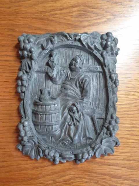 Altes Zinn Relief Bild - Wein - mit Samt - Größe 17 cm + 13 cm 