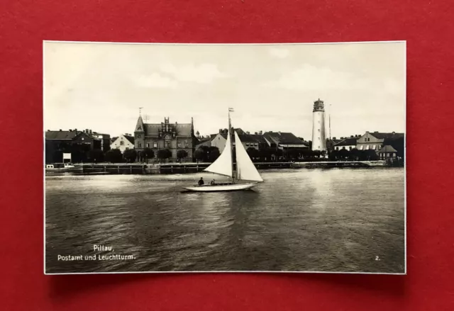 Foto AK PILLAU in Ostpreussen um 1930 Postamt und Leuchtturm mit Segelb. ( 59189