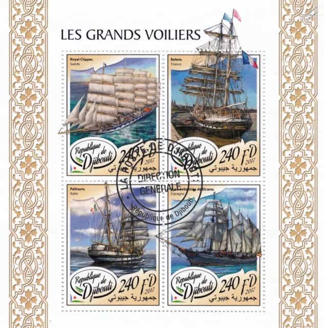 TALL SHIPS Full-Rigged Sailing Boats/Clippers CTO Stamp Sheet (2017 Djibouti)