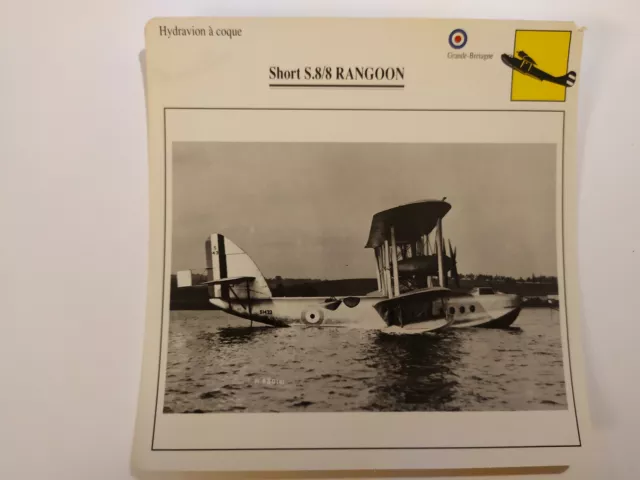 SHORT RANGOON   HYDRAVION  fiche aviation plane lobbycard carte avion