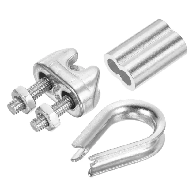 1/16" Wire Rope Kit, 24 Pack M2 Stainless Steel Thimbles Clamps Crimping Loop