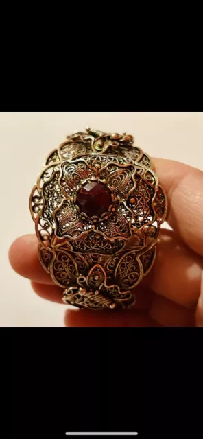 Sterling Silver Cuff Bracelet Filigree Garnet Gemstone