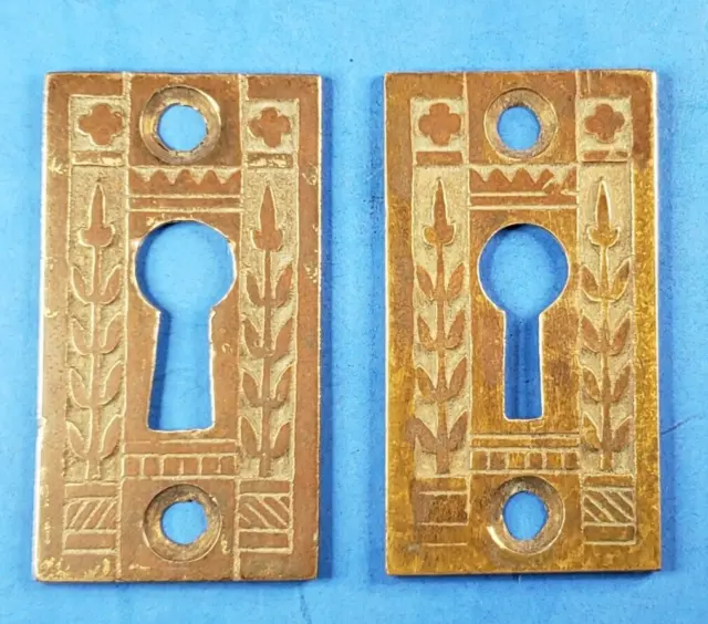 Door Skeleton Key Hole Escutcheon Plates Eastlake Bronze Ornate Lot Of 2 Vintage