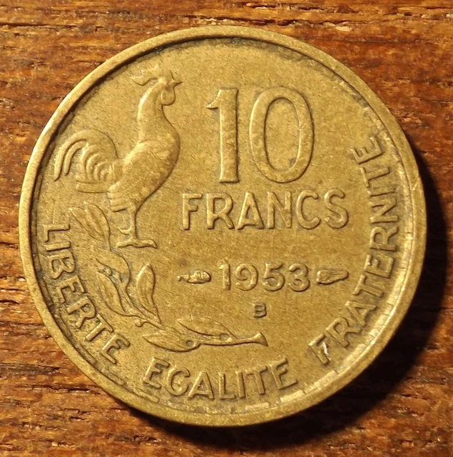 France 10 Franc Aluminium-Bronze Coin Dated 1953 B. Very Nice Coin
