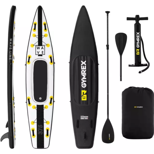 Pack Paddle Gonflable Stand Up Board Planche Surf Accessoires Noir & Jaune 120kg