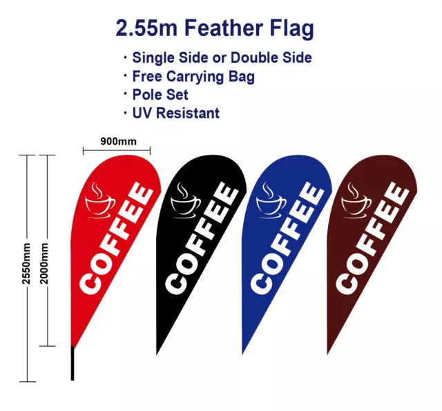 Outdoor 2.55m Coffee Flag Teardrop Flags with Base Kit Spike Deluxe Black banner