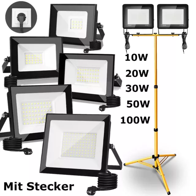 10W-100W LED Fluter Flutlicht Gelb Stativ Baustrahler Scheinwerfer mit Stecker