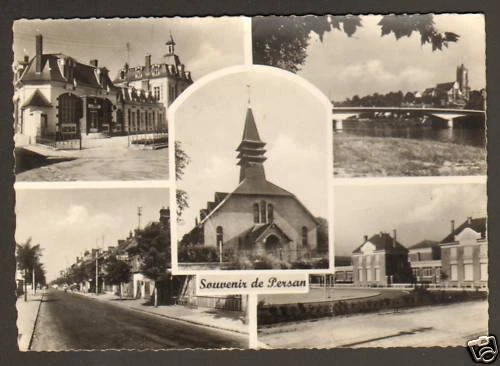 PERSAN (95) MAIRIE , BUREAU de POSTE, ECOLE, PONT & EGLISE vers 1950