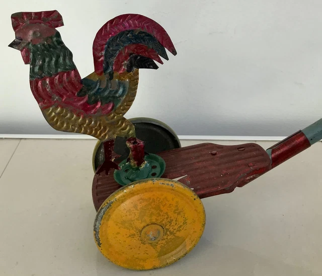 Lot De 2 Coqs Jouets Anciens En Tôle Lithographiée 6 Cm | Occasion - Décoration Vintage