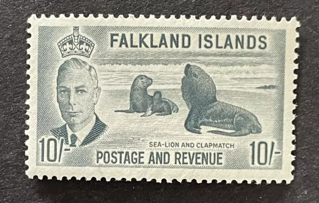 Falkland Islands 1952. 10s Grey Stamp (MH)