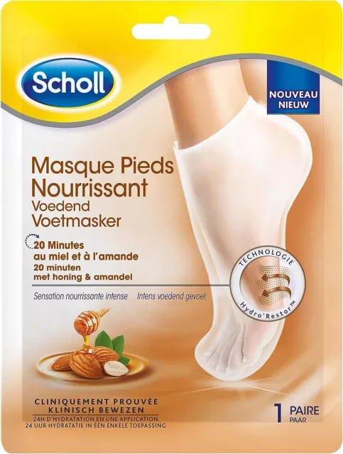 Scholl Masque Pieds Nourrissant et Hydratant Miel et Amande pour Peaux Sèches -