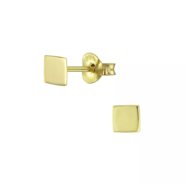 Sterling Silver 14K Gold Plated Square Stud Earrings