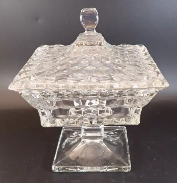 Fostoria American Square 8 1/4" Large Wedding Bowl & Lid Stem 2056 Clear