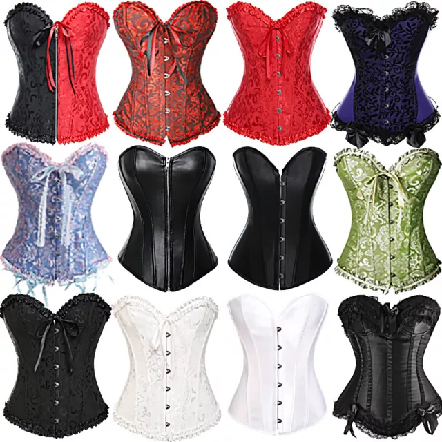 Size 6-24 Women Burlesque Basque Overbust Boned Black Lace Up Corset Top Costume