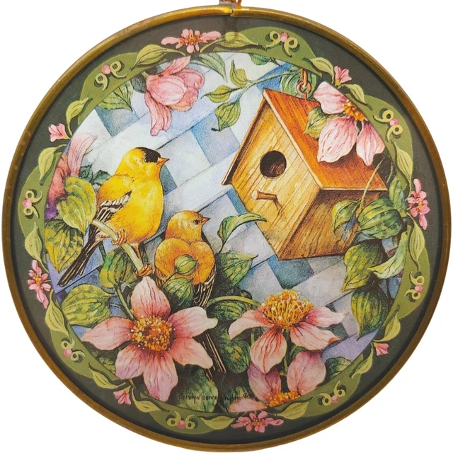 Stained Glass Bird House Suncatcher, 4.5" Small vtg Floral Carolyn Shores Wright