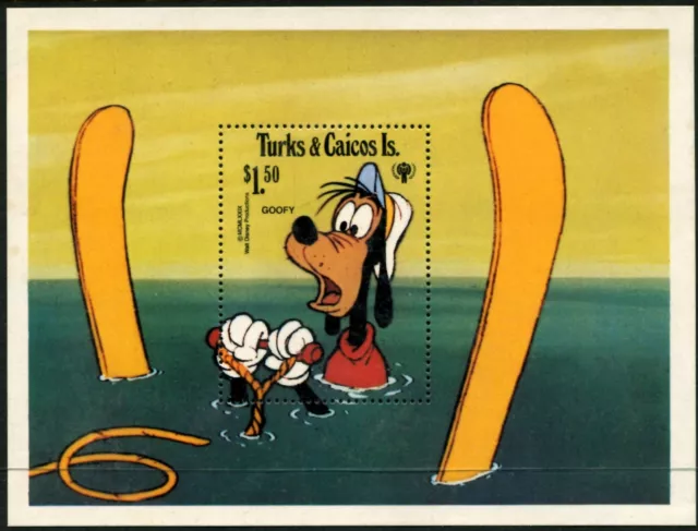 DISNEY - Turks & Caicos - 1979 'INT. YEAR OF CHILD Goofy Skiing' MS MNH [D8735]