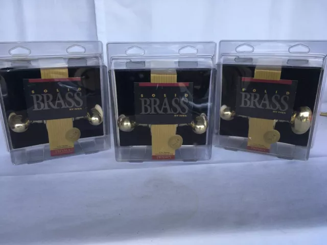 3 Ives Solid Brass Door Knob Sets 2 3/8 New In Box Heavy