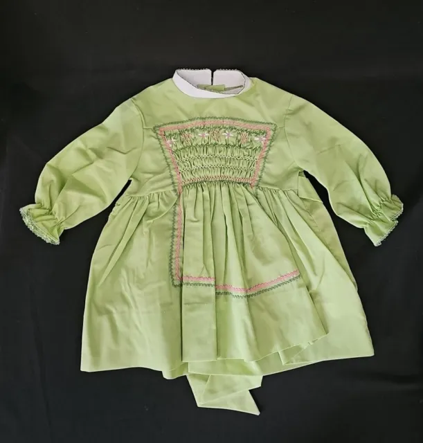 VTG Polly Flinders Baby Dress/Shirt Hand Smocked Embroidery Size T2 Toddler 2