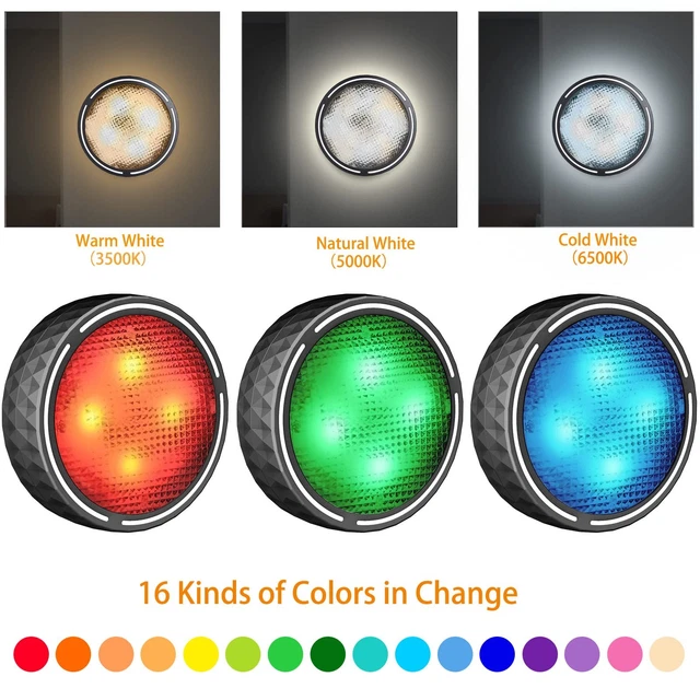 UNDER CABINET LIGHTS RGBW Wireless LED Puck Lights Remote Control £27. ...