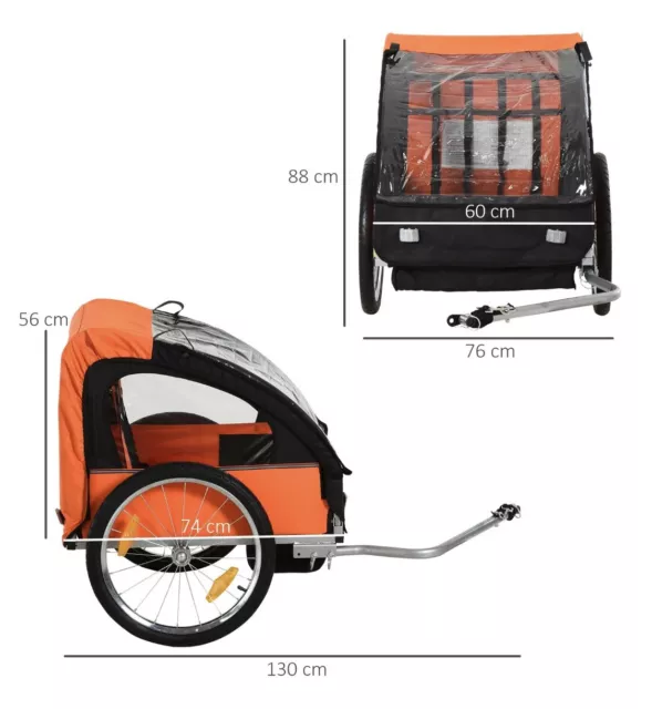 Homcom 2 Seater Bike Trailer Kids Stroller with Steel Frame