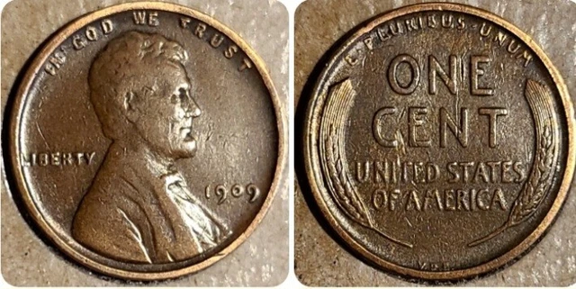 1909 VDB Lincoln Wheat Cent VF/XF  copper Penny 1c Coin as pictured