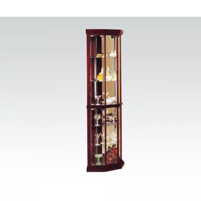 Corner Display Curio Cabinet Wood Shelving Unit with Tempered Glass Door, Cherry Corner Display Curio Cabinet Wood Shelving Unit with Tempered Glass Door, Cherry