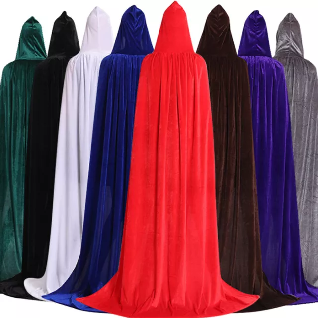 Medieval Vampire Velvet Hooded Cloak Long Robe Witch Capes Halloween Costum.AY